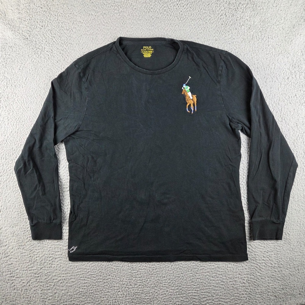 Polo Ralph Lauren Shirt XL Black Long Sleeve Flesh Big Pony Custom Slim Fit